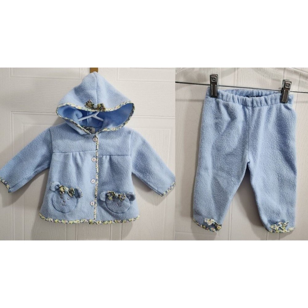 Vintage Baby Paris Boutique 2 Piece Outfit Fleece Jacket/Pants‎ Blue Fleece 0/6M